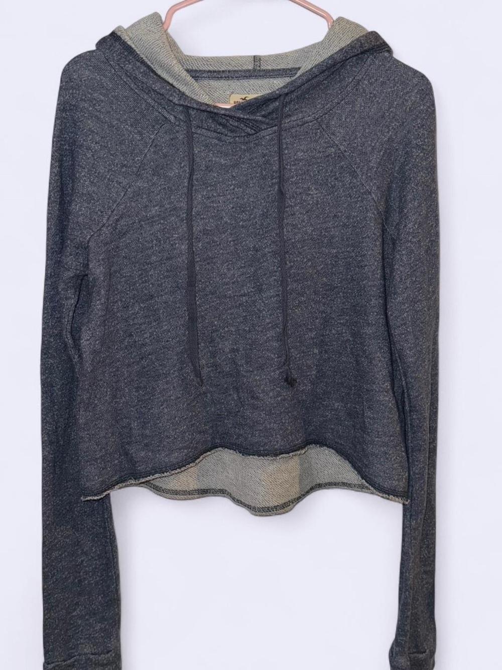 Hollister Cropped Hoodie Sweatshirt Gray Size Large